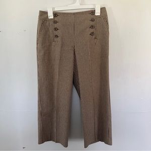 LARRY LEVINE Striped Tan White Tailored Cropped Pleated Trousers Cotton Size 10